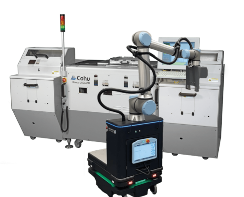 Cohu's Jaguar High-Performance Strip Test Handler featuring an Industrial Mobile Robot.